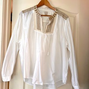 J Crew white cotton embroidered popover